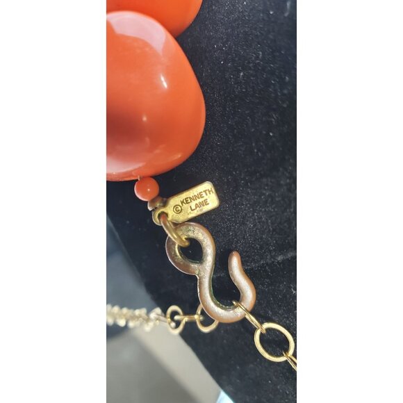 Vintage Kenneth Lane Orange Chunky Lucite Necklace Signed 1980's - Picture 7 of 14